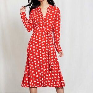 BODEN Jessica Shirt Dress Red Black White Belted Polka Dot Size 6 Button Front